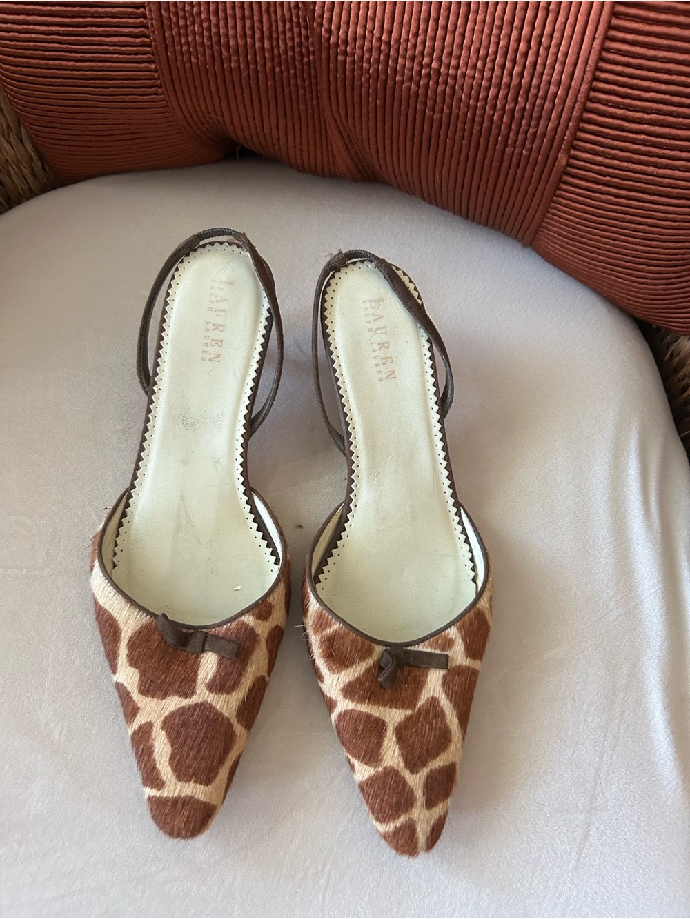 Ralph Lauren Brown Giraffe-Print Pointed Toe Slingback Heels